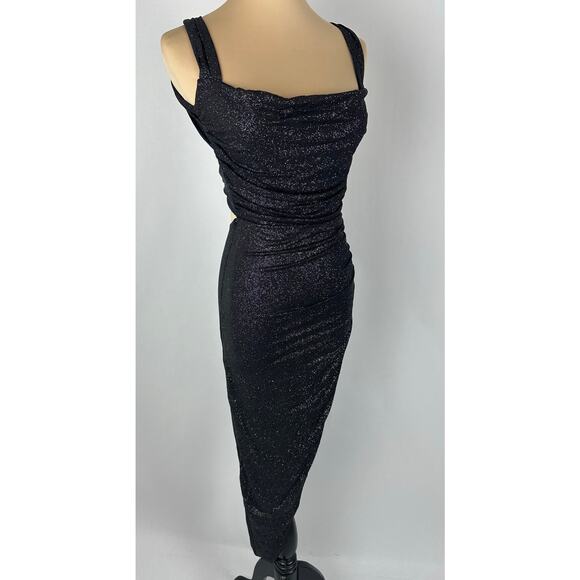 Lucy in the Sky Size XS Black Silver Glitter Dress Cocktail Party NYE Stretch - Picture 3 of 16